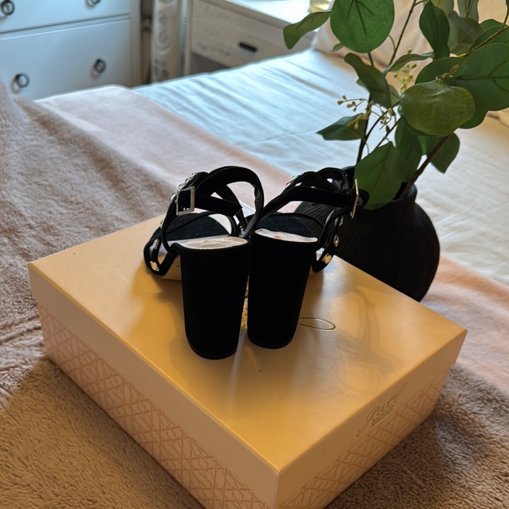 Black High Heel Strappy Shoes with Studded Details - Picture 2 of 3